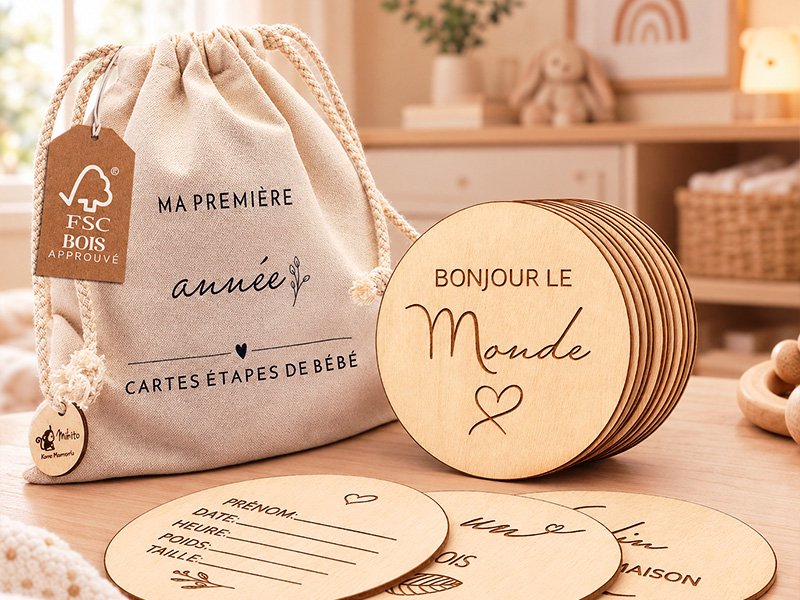 Cartes en bois étapes de grossesse