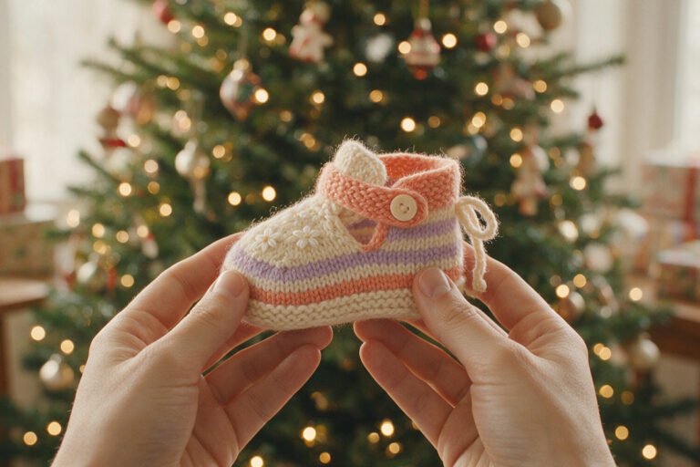 Mains tenant des chaussons de bébé pour annoncer une grossesse