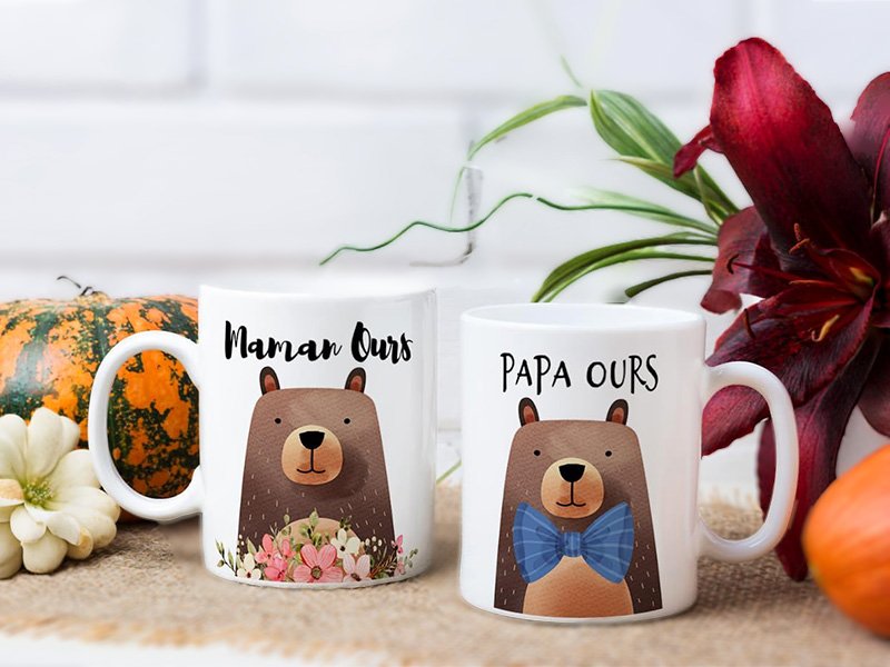 Mugs assortis « Mama ours » et « Papa ours »