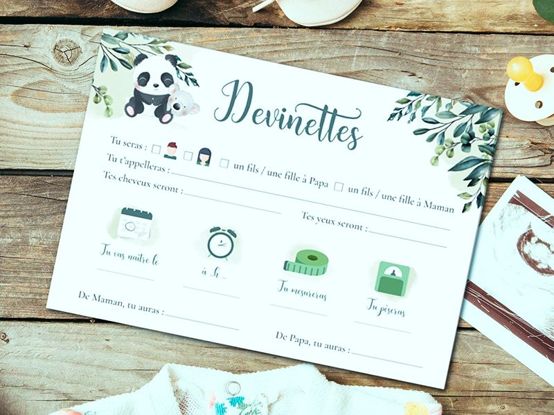 Fiche de jeu Devinettes illustrée d’un panda avec des feuilles d’eucalyptus
