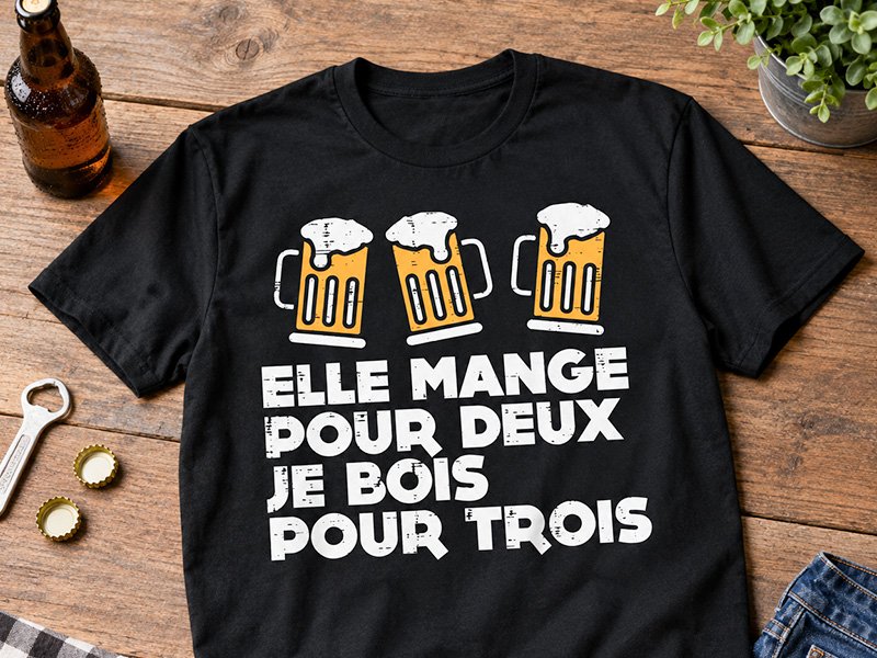 Tee-shirt « Elle mange pour deux, je bois pour trois »